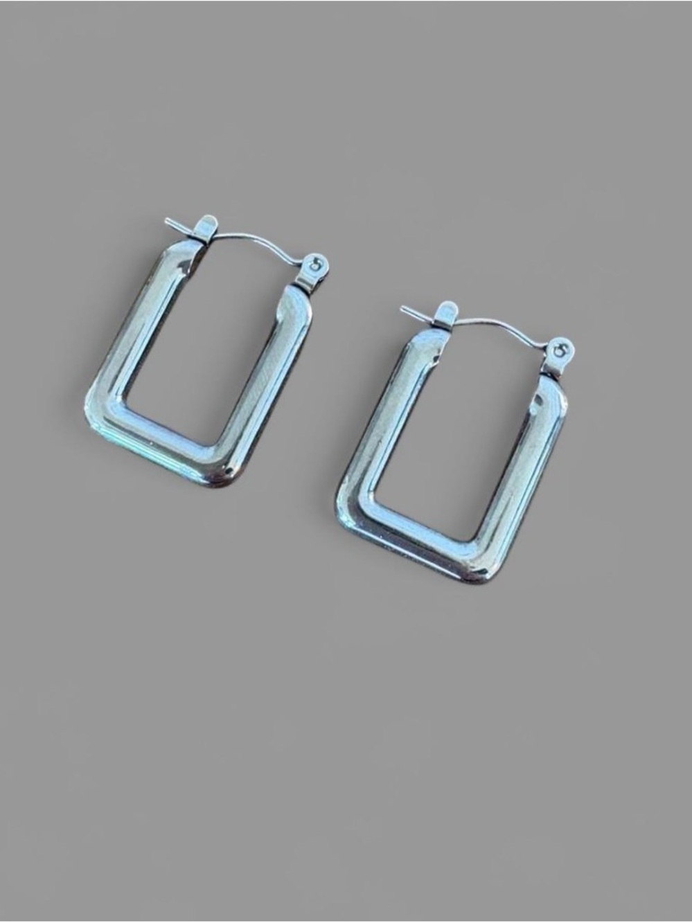 Stainless Steel Silver Rectangular Hoop Earrings